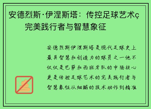 安德烈斯·伊涅斯塔：传控足球艺术的完美践行者与智慧象征